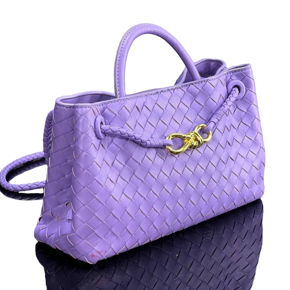 Bottega Veneta Style Intrecciato Weave Lavender Tote with Gold Knot Detail 💜👜✨