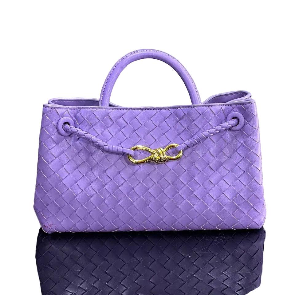 Bottega Veneta Style Intrecciato Weave Lavender Tote with Gold Knot Detail 💜👜✨