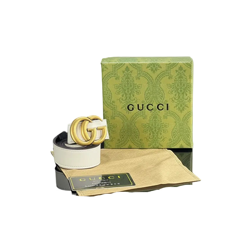Gucci Double G White Leather Belt with Antique Gold Hardware ⚪✨💎