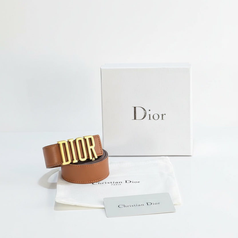 Christian Dior Tan Leather Belt with Bold Gold Buckle 👜✨🤎