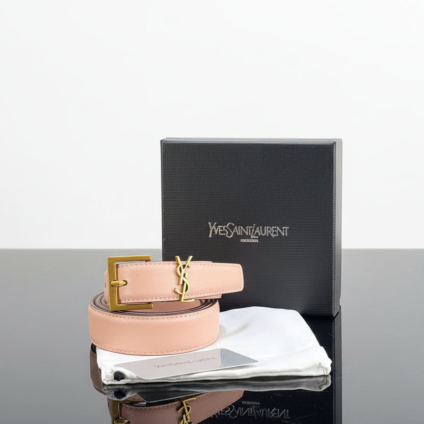 Yves Saint Laurent Monogram Leather Belt in Blush Pink 🎀✨👜