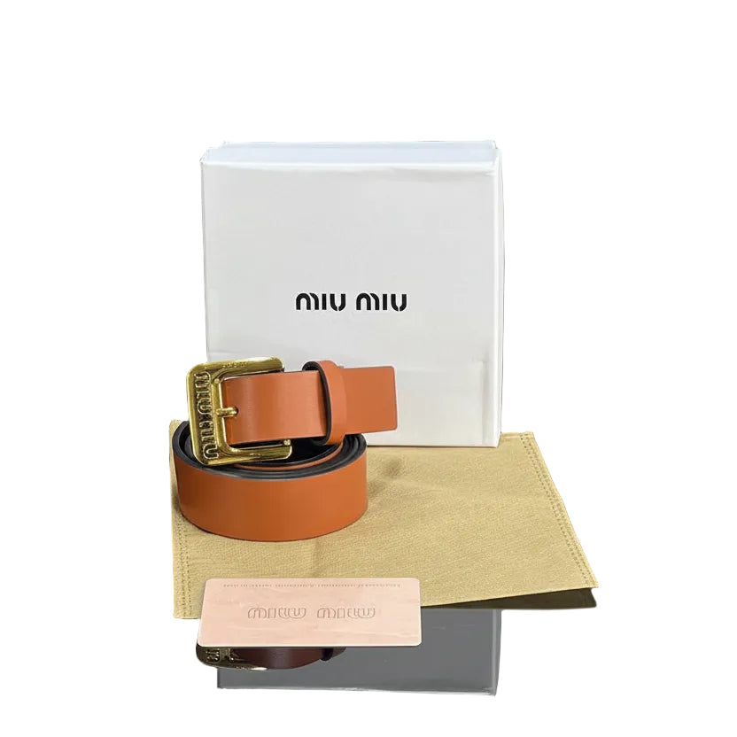 Miu Miu Logo Buckle Leather Belt in Cognac 🧡✨👜