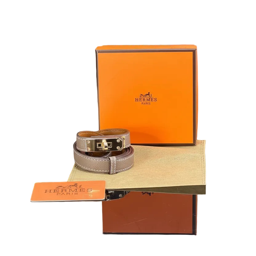 Hermès Leather Kelly Double Tour Bracelet with Gold Hardware 🍊✨🔒