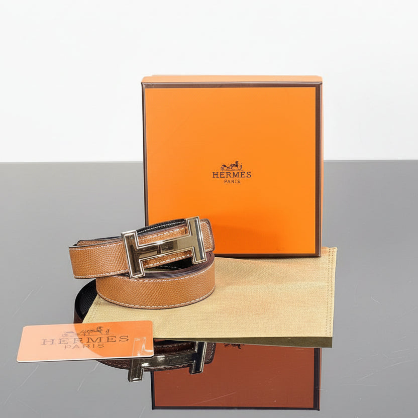 Hermès Constance Reversible Leather Belt with Silver H Buckle 🍊✨💼