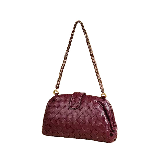 Woven Burgundy Shoulder Bag with Braided Chain Strap 🧶✨🍷