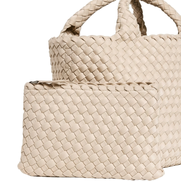 Ivory Woven Tote Bag with Matching Zip Pouch 🤍🧺✨