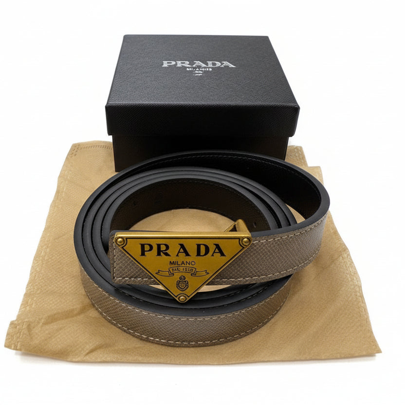 Prada Saffiano Leather Triangle Logo Buckle Belt 📐✨💼
