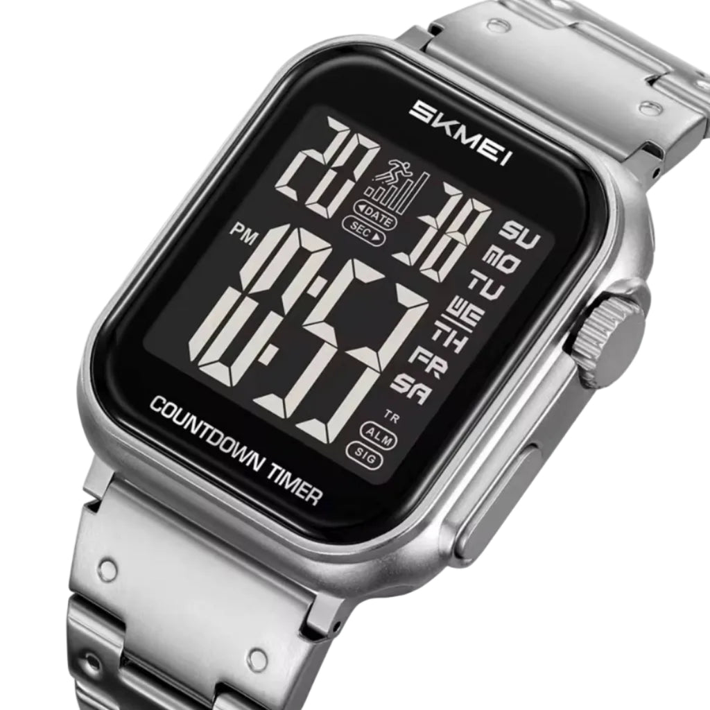 SKMEI Retro Digital Stainless Steel Watch with Countdown Timer ⌚️✨⛓️