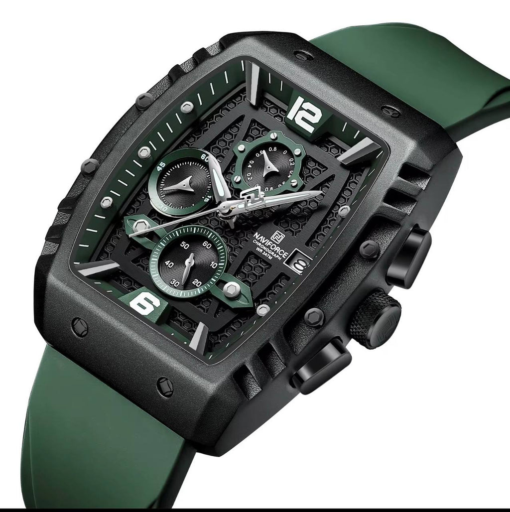 NAVIFORCE Men's Sport Chronograph Watch with Green Silicone Strap ⌚️🟢🔥