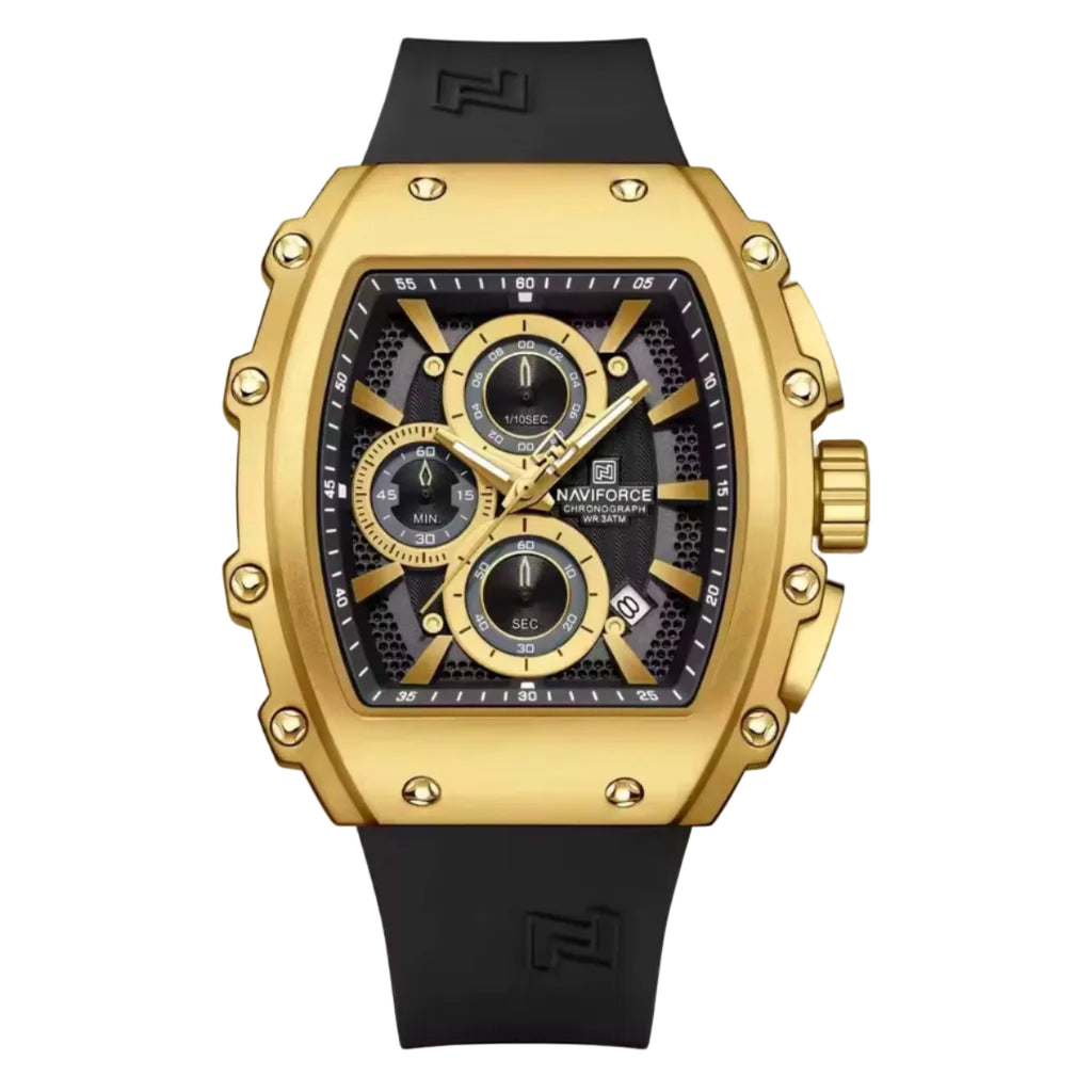 Naviforce Gold Tonneau Chronograph Men's Sport Watch ⌚✨🏆