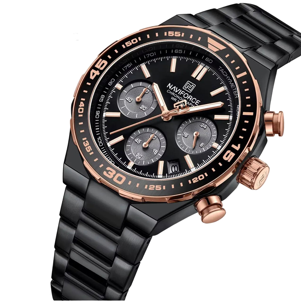 NAVIFORCE Luxury Black and Rose Gold Chronograph Watch ⌚✨🏆