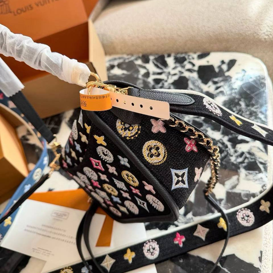 Louis Vuitton Embroidered Denim Monogram Shoulder Bag 👜✨💎