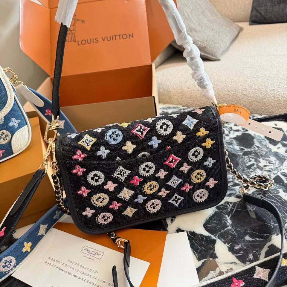 Louis Vuitton Embroidered Denim Monogram Shoulder Bag 👜✨💎