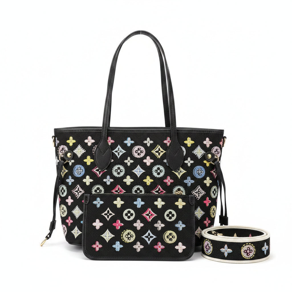 Louis Vuitton Neverfull MM Monogram Embellished Tote Bag with Pouch 👜✨🌈