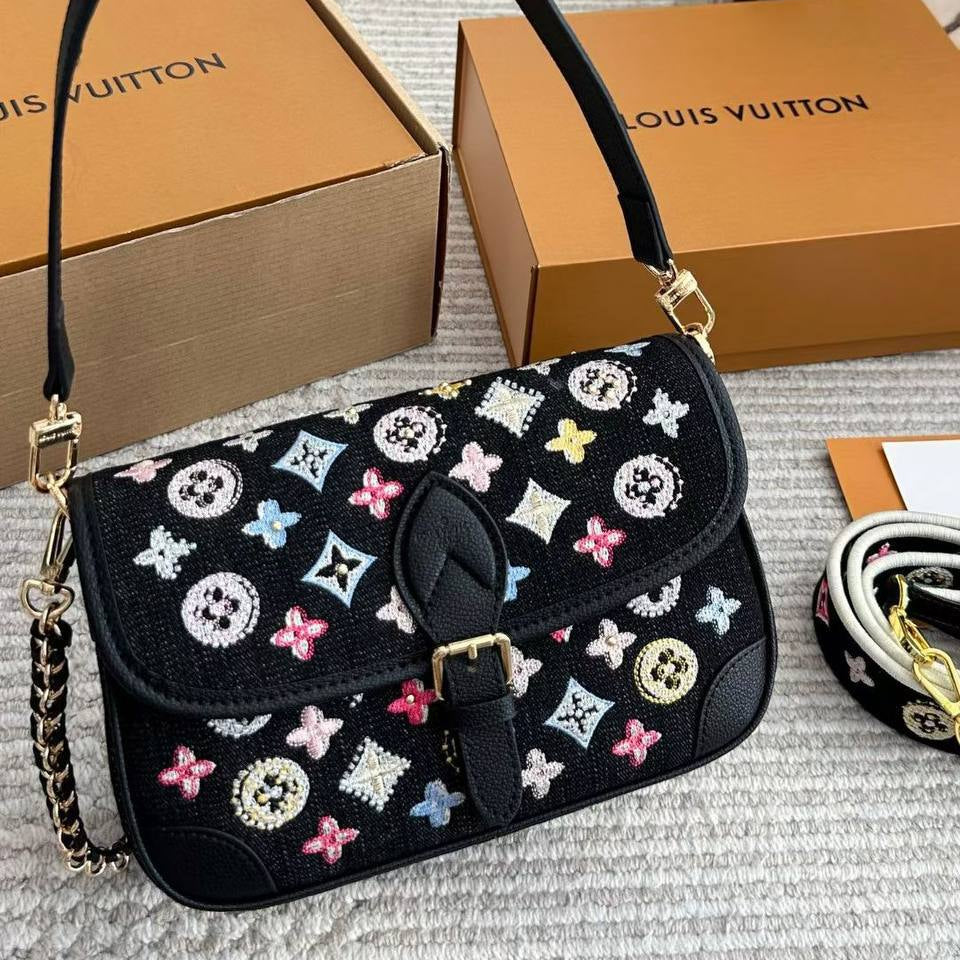 Louis Vuitton Embroidered Denim Monogram Shoulder Bag 👜✨💎