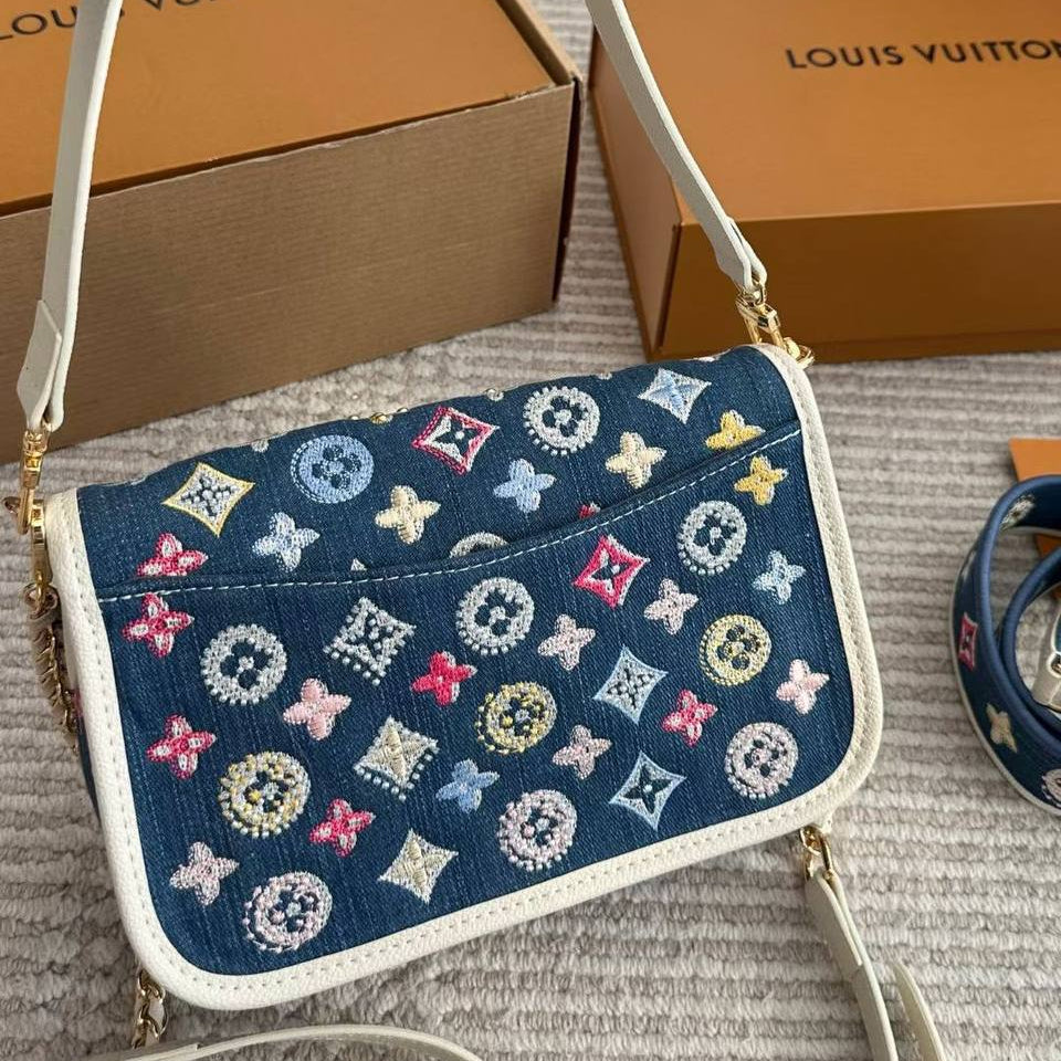 Louis Vuitton Embroidered Denim Monogram Shoulder Bag 👜✨💎