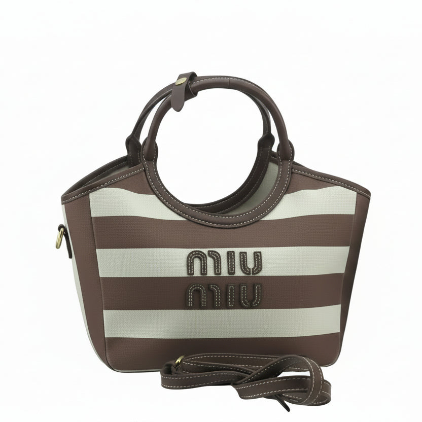 Miu Miu Striped Canvas Tote with Circular Handles 👜✨