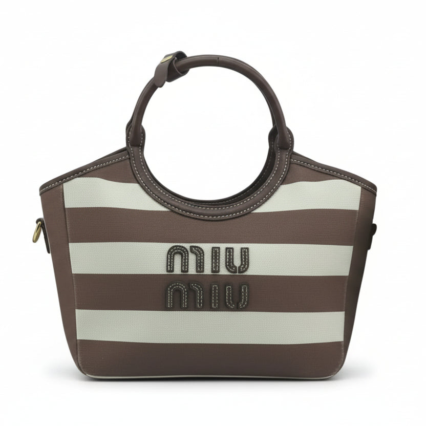 Miu Miu Striped Canvas Tote with Circular Handles 👜✨