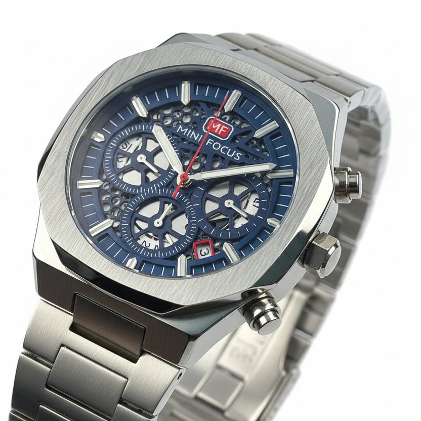 MINI FOCUS Men's Skeleton Chronograph Sport Watch ⌚💙🚀