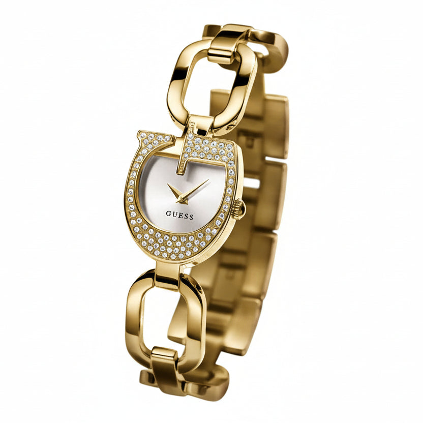 GUESS Crystal G-Logo Gold Tone Bangle Watch ⌚✨👑