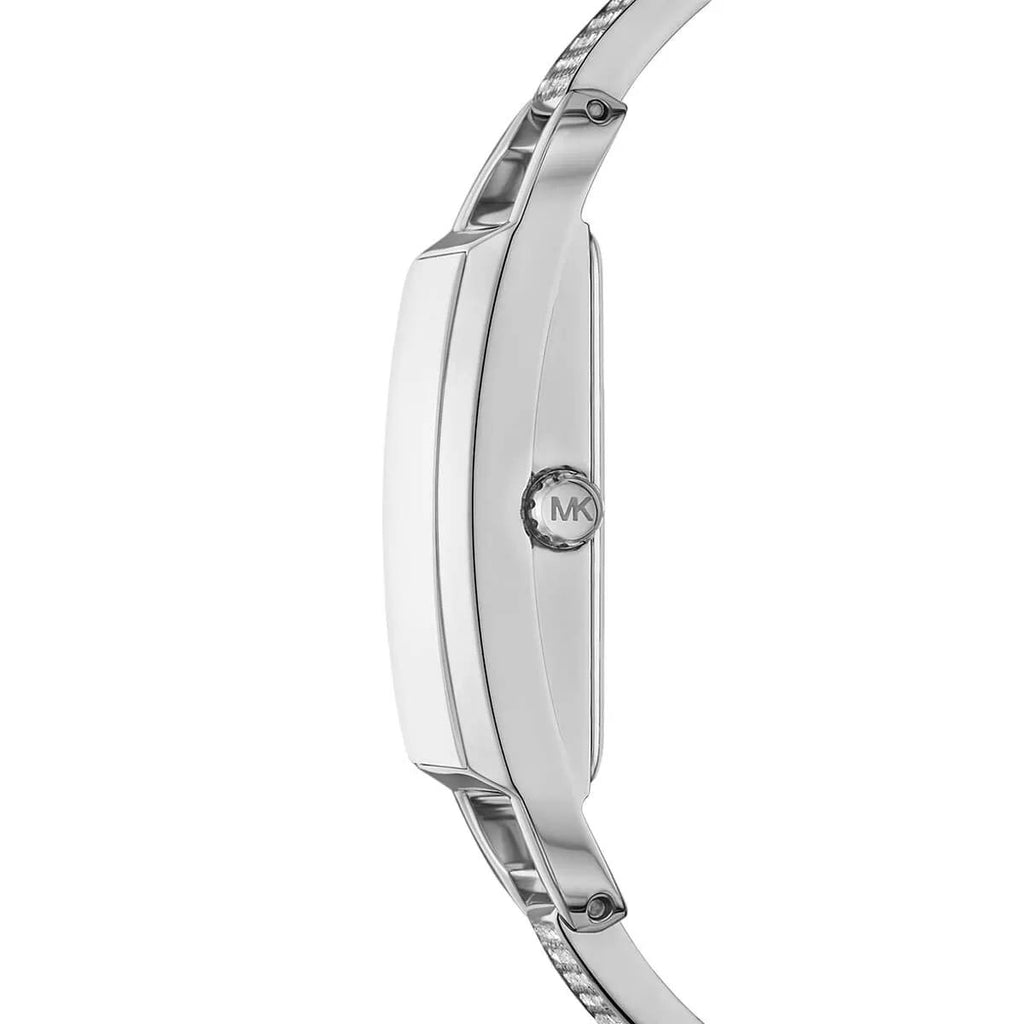 Michael Kors Silver Tone Rectangular Glitz Logo Watch 💎 ✨ ⌚