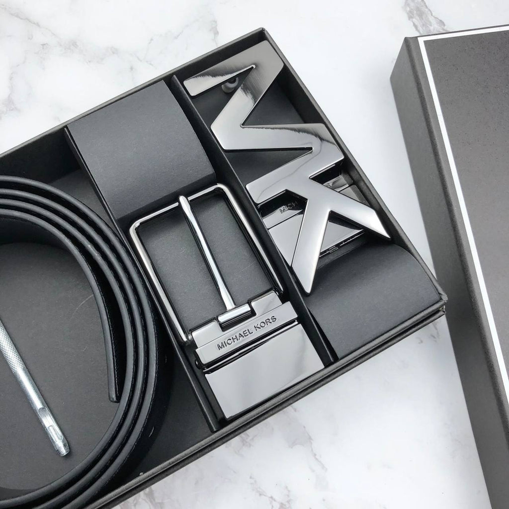 Michael Kors Reversible Leather Belt Set with Two Buckles 🖤✨🎁