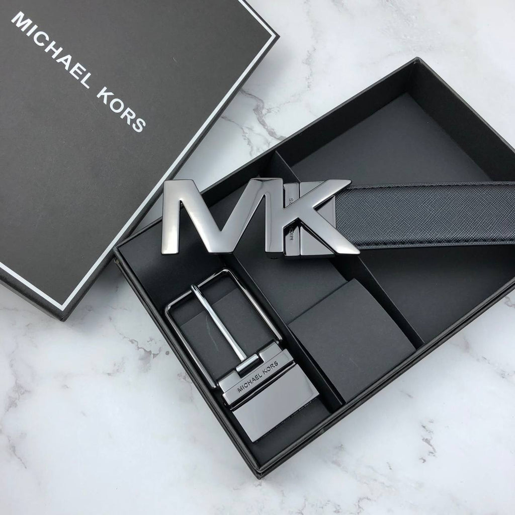 Michael Kors Reversible Leather Belt Set with Two Buckles 🖤✨🎁