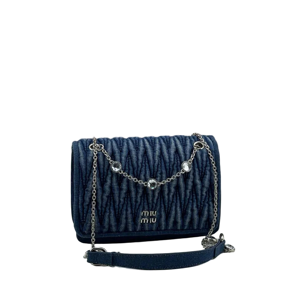 Miu Miu Matelassé Denim Crystal Shoulder Bag 💎🧵✨