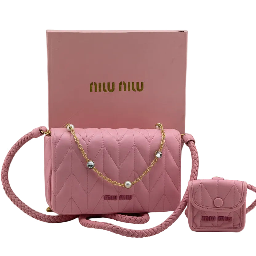 Miu Miu Quilted Leather Bag with Crystal Chain 🌸✨👜
