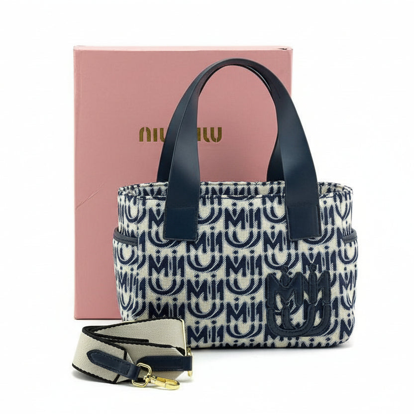 Miu Miu Monogram Canvas Tote with Leather Trim 👜💙✨