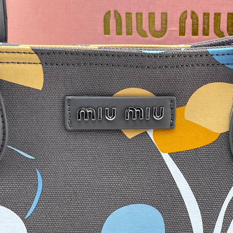 Miu Miu Floral Canvas Tote Bag in Slate Grey 🌸👜✨