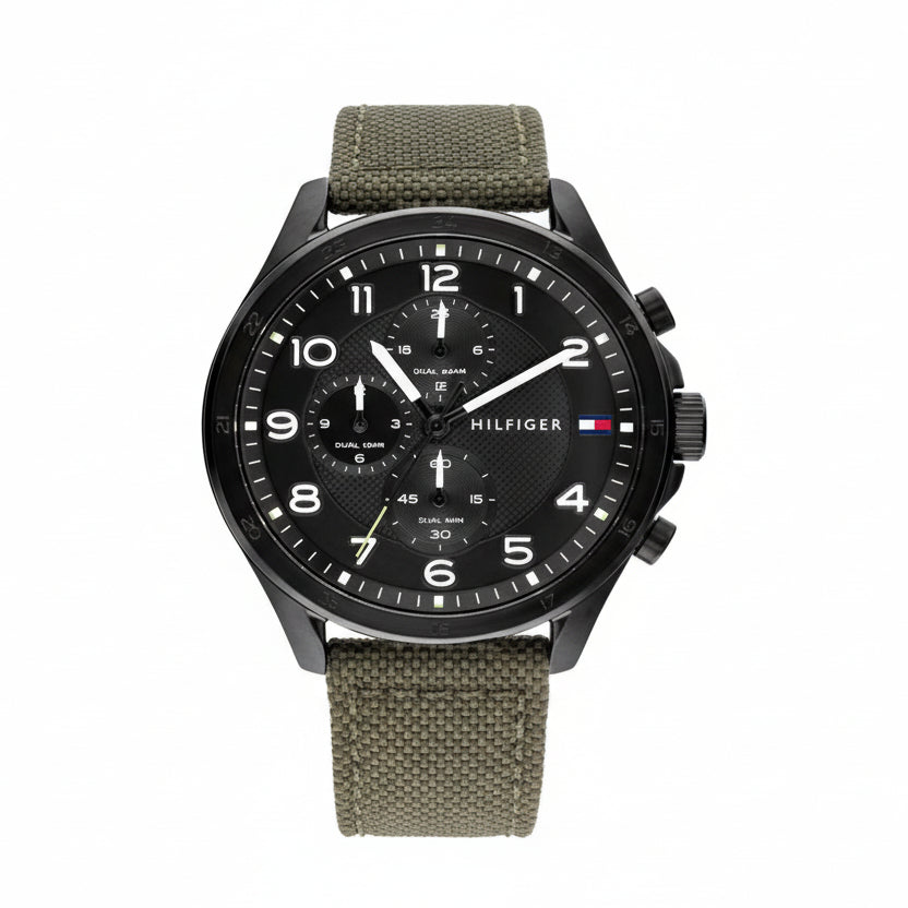 Tommy Hilfiger Men's Chronograph Watch with Olive Canvas Strap ⌚🫒💼