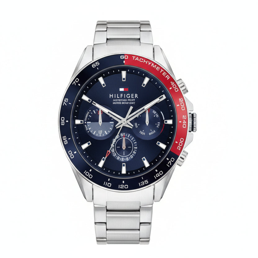 Tommy Hilfiger Men's Sport Watch with Navy and Red Tachymeter Bezel ⌚️🔹🏙️