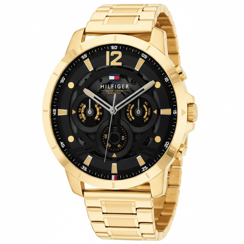Tommy Hilfiger Gold Plated Chronograph Watch with Black Dial ⌚✨👔