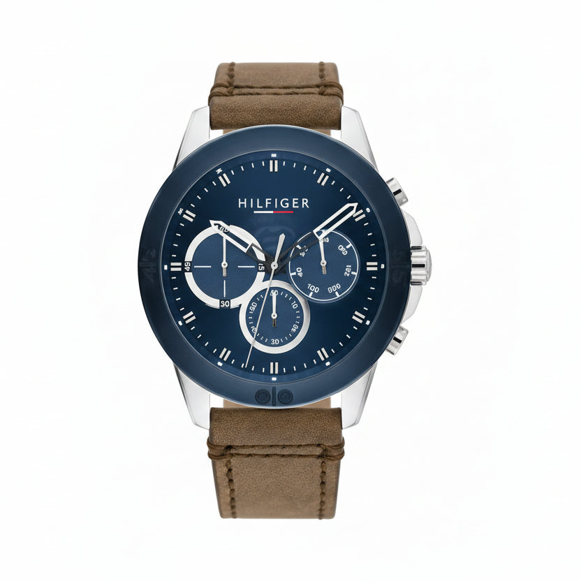 Hilfiger Multi-Dial Navy Chronograph Watch with Suede Leather Strap ⌚️🏙️✨