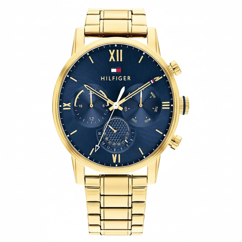 Tommy Hilfiger Men's Gold and Navy Multifunction Watch ⌚✨💙