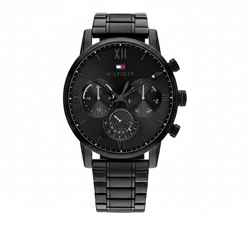Tommy Hilfiger Men's All-Black Multi-Dial Bracelet Watch ⚫⌚✨