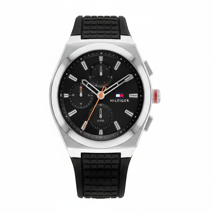 Tommy Hilfiger Men's Chronograph Watch with Textured Silicone Strap ⌚🖤✨