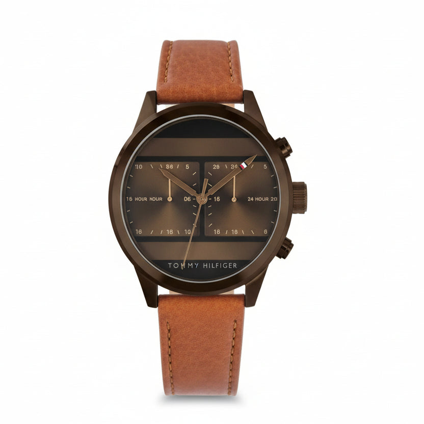 Tommy Hilfiger Dual Time Watch with Tan Leather Strap ⌚ 🪵 ✨