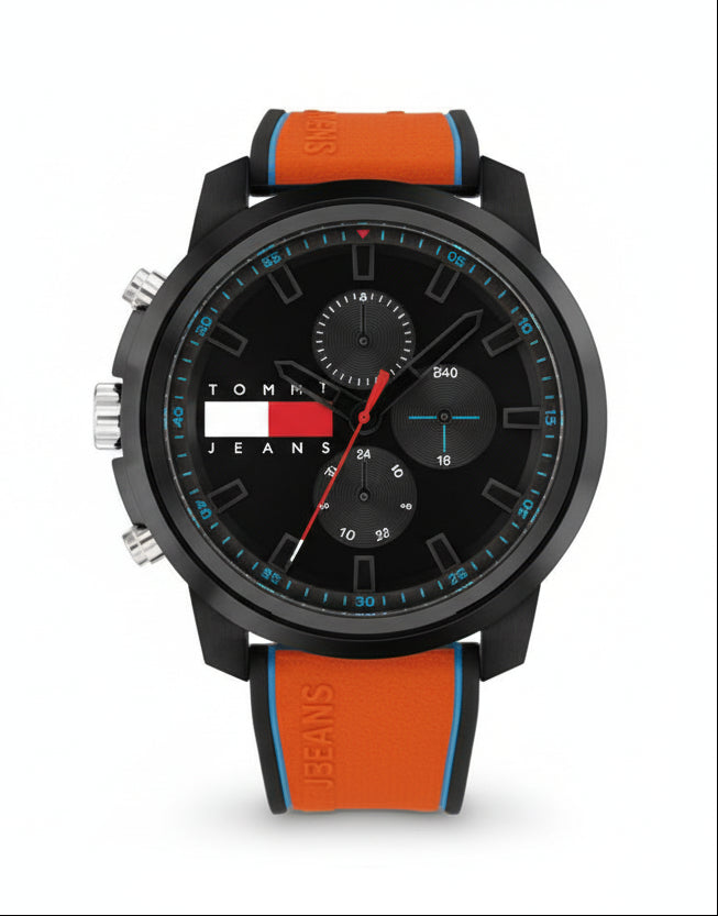 Tommy Hilfiger Jeans Men's Sport Chronograph Watch with Bold Orange Silicone Strap ⌚️🔥🧡