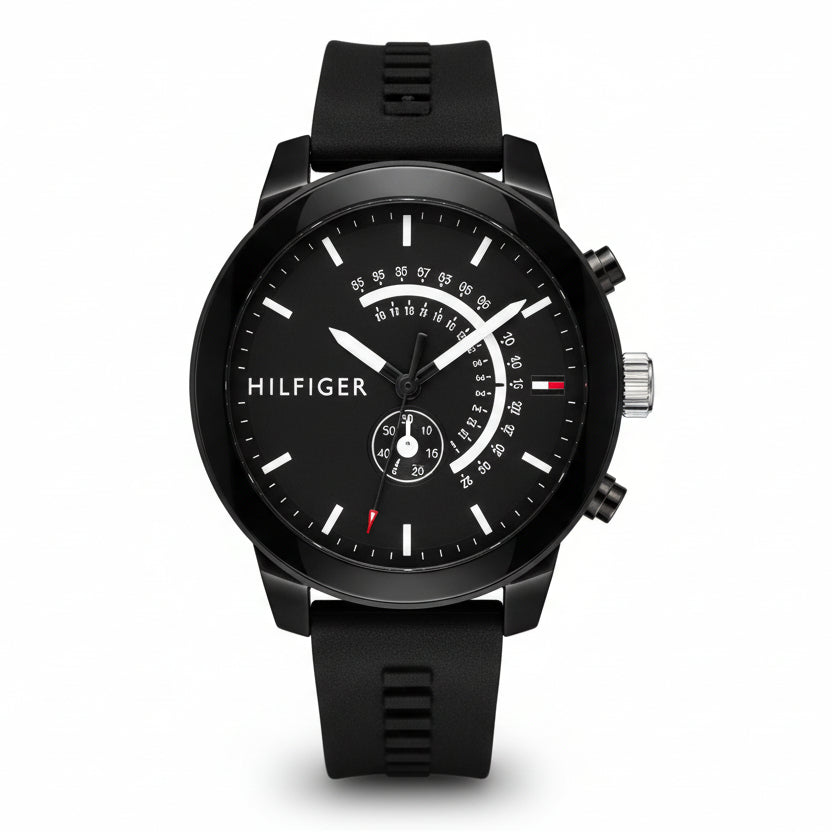 Tommy Hilfiger Men's Matte Black Sport Watch with Textured Silicone Strap ⌚🖤✨