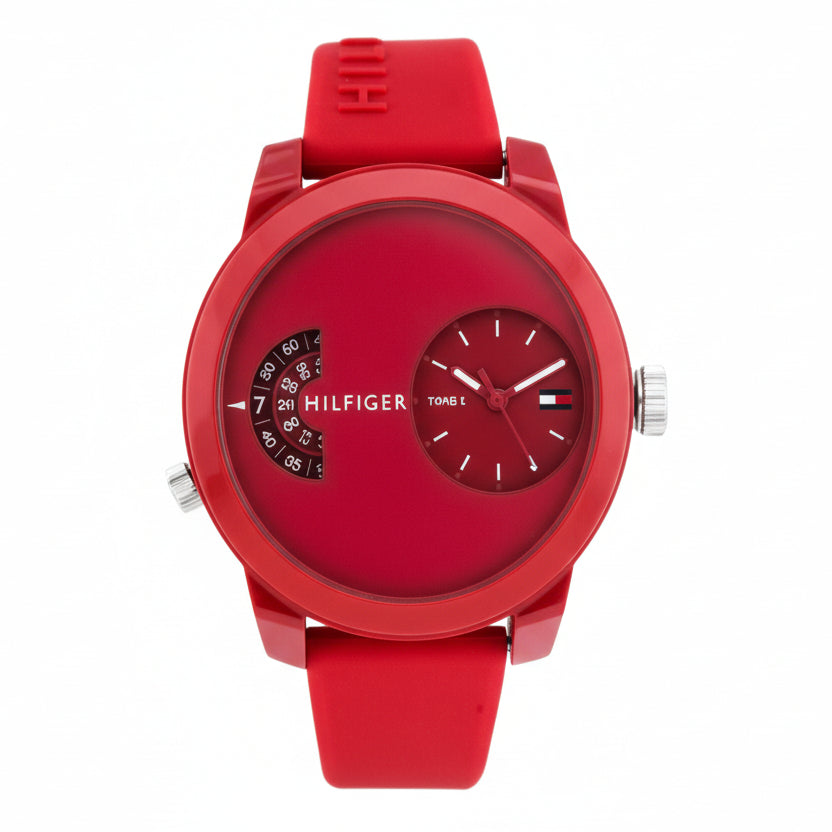 Tommy Hilfiger Men's Dual Time Red Silicone Sport Watch ⌚🔴🔥