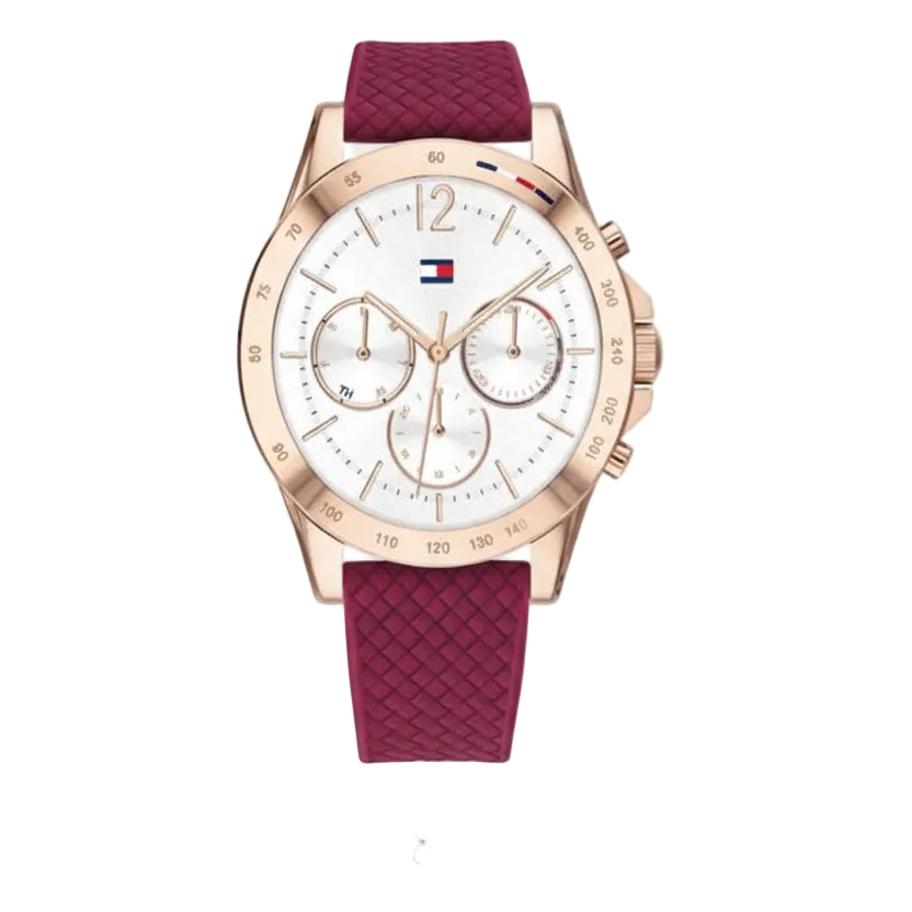 Tommy Hilfiger Rose Gold Chronograph with Textured Plum Strap ⌚✨🍷