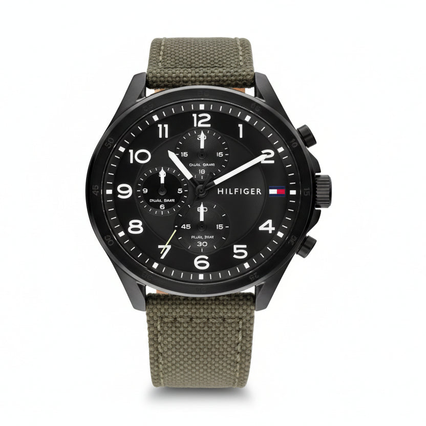 Tommy Hilfiger Men's Chronograph Watch with Olive Canvas Strap ⌚️🪖🌿