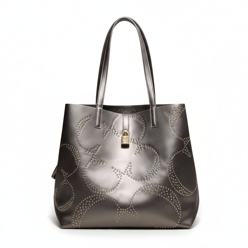 Studded Pattern Luxury Tote Bag with Gold Padlock 👜✨🌙