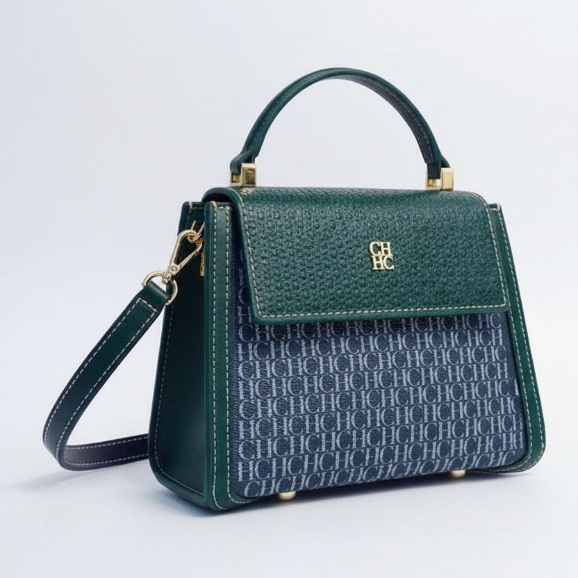CH Carolina Herrera Initials Insignia Leather Satchel in Forest Green 👜✨🌲