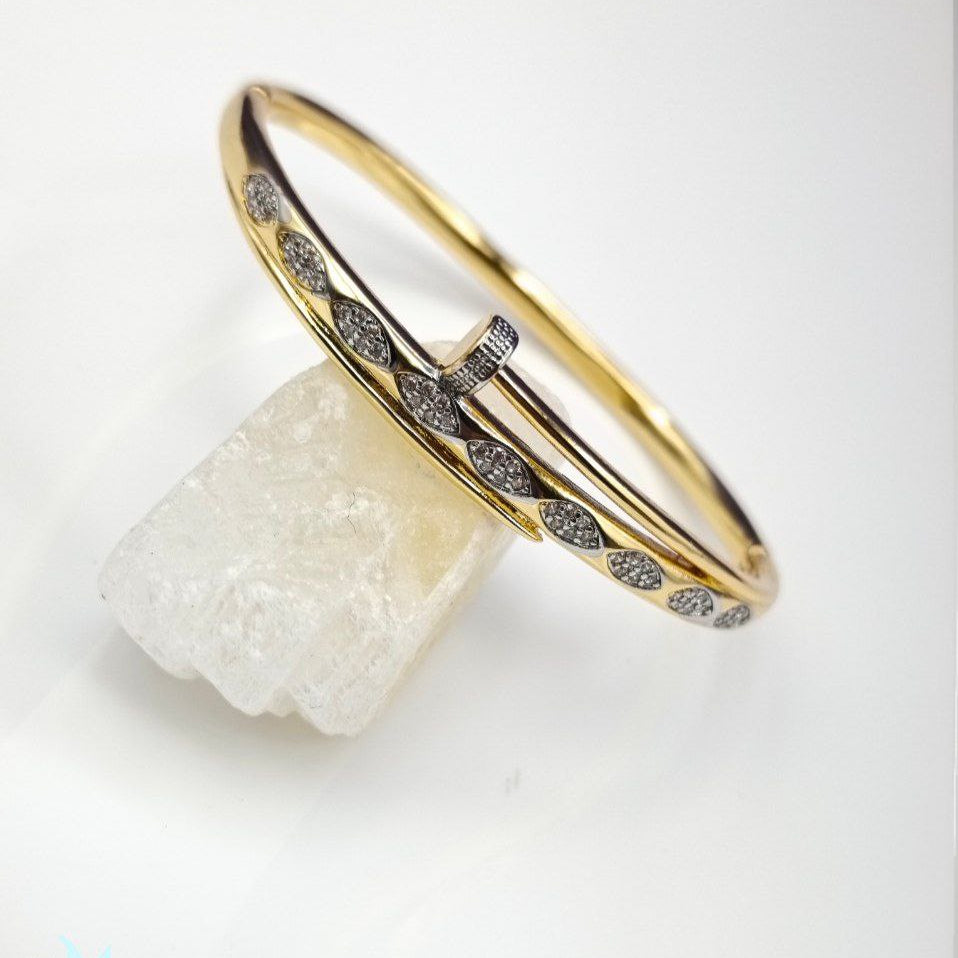 Jewelry Diamond Accent Gold Nail Bangle Bracelet 💎✨💅