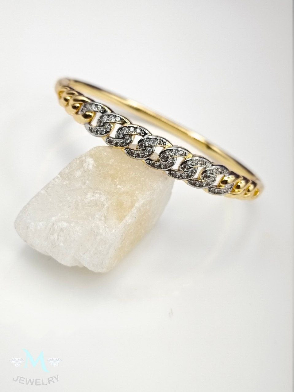 Jewelry Two-Tone Cuban Link Diamond Bangle Bracelet ✨💎🟡