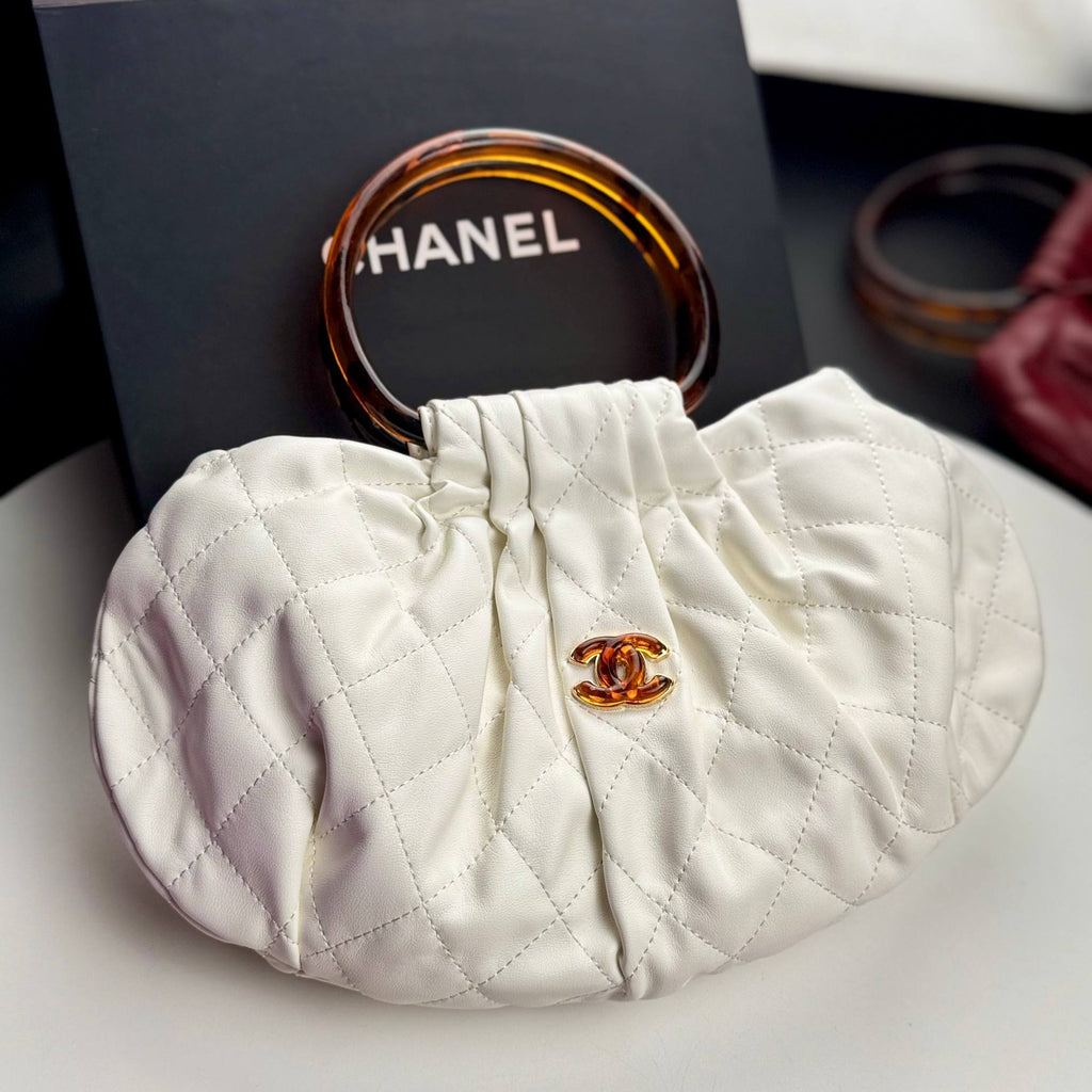 Chanel Quilted Leather Pouch with Tortoise Resin Handle 👜✨💎