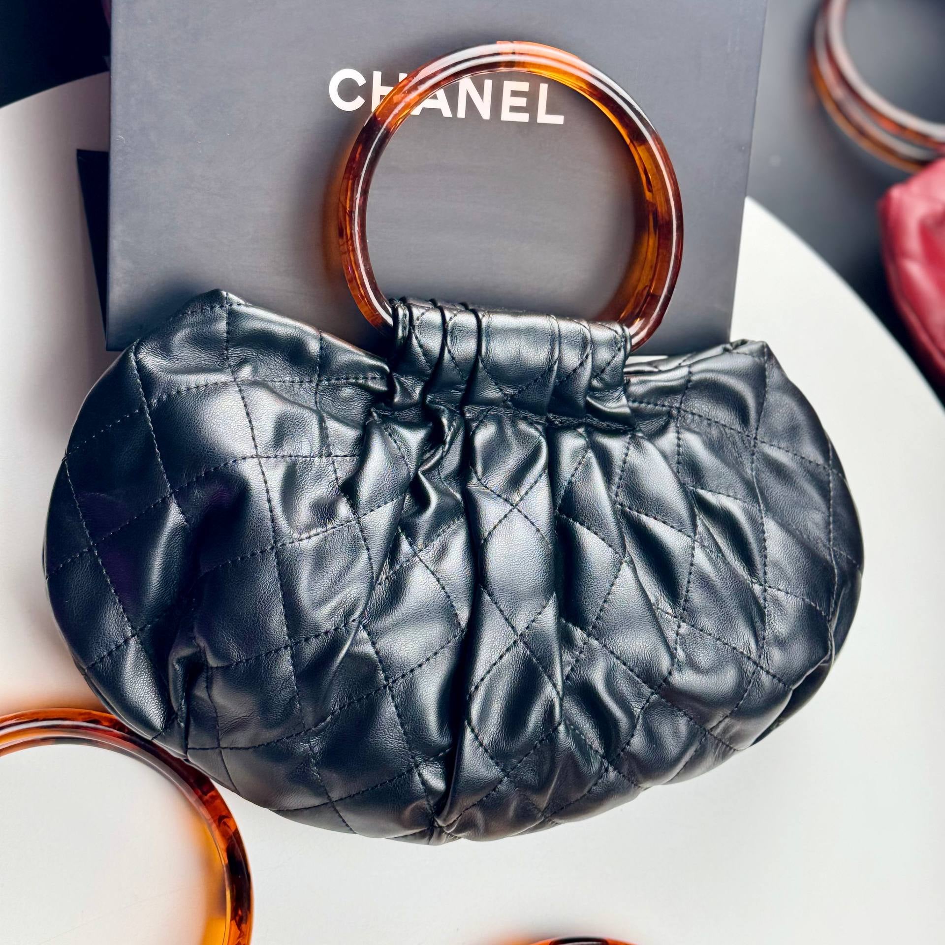 Chanel Quilted Leather Pouch with Tortoise Resin Handle 👜✨💎
